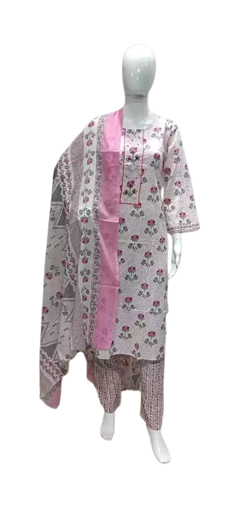Readymade Block Print Cotton Suit With Cotton Dupatta