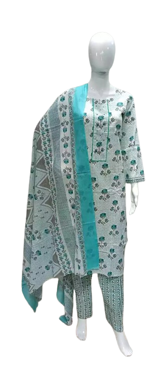 Readymade Block Print Cotton Suit With Cotton Dupatta