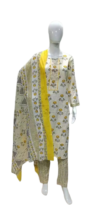 Readymade Block Print Cotton Suit With Cotton Dupatta