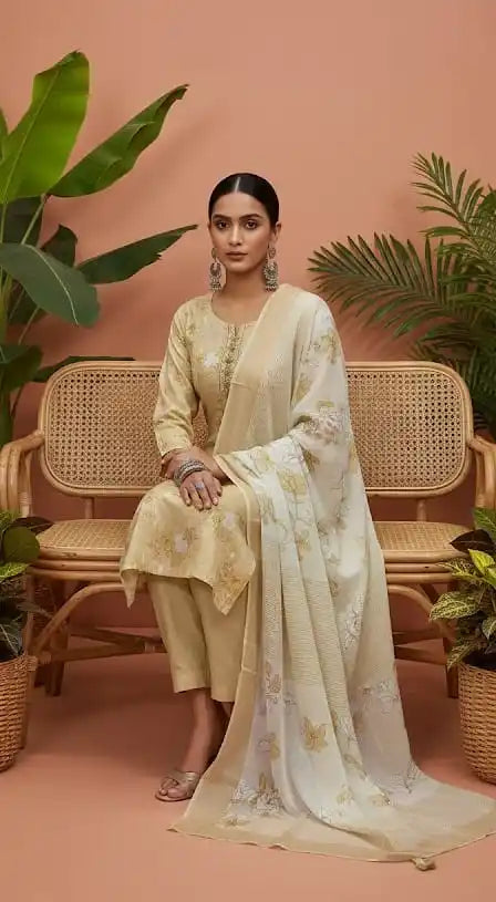 Readymade Block Print Cotton Suit With Cotton Dupatta