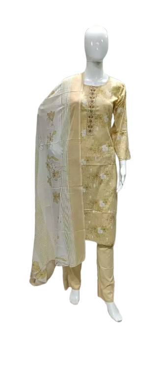 Readymade Block Print Cotton Suit With Cotton Dupatta