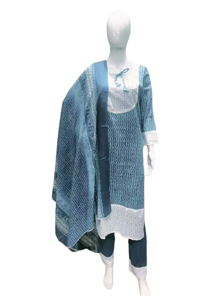 Readymade Block Print Cotton Suit With Cotton Dupatta