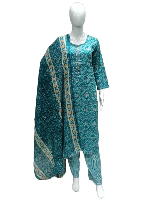 Readymade Block Print Cotton Suit With Cotton Dupatta