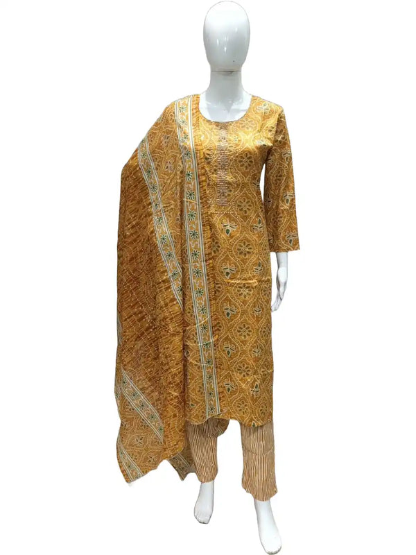 Readymade Block Print Cotton Suit With Cotton Dupatta