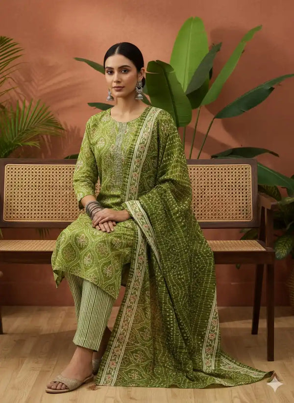 Readymade Block Print Cotton Suit With Cotton Dupatta