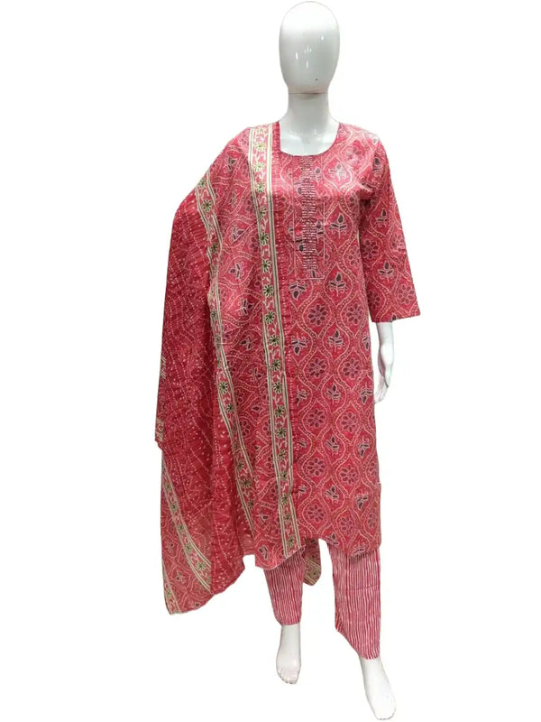 Readymade Block Print Cotton Suit With Cotton Dupatta