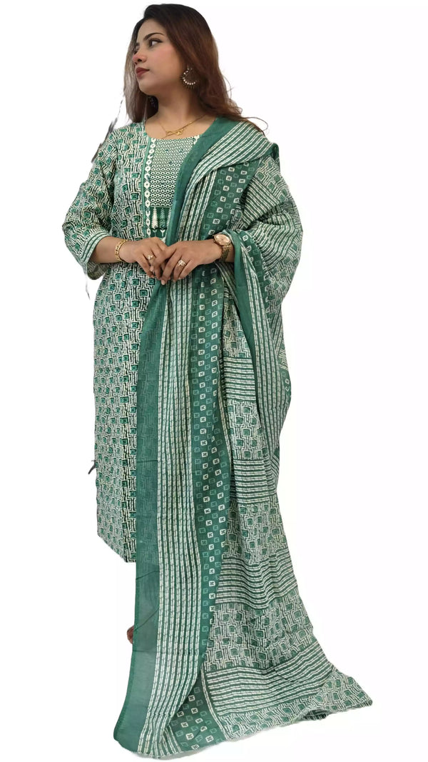 Readymade Block Print Cotton Suit With Cotton Dupatta