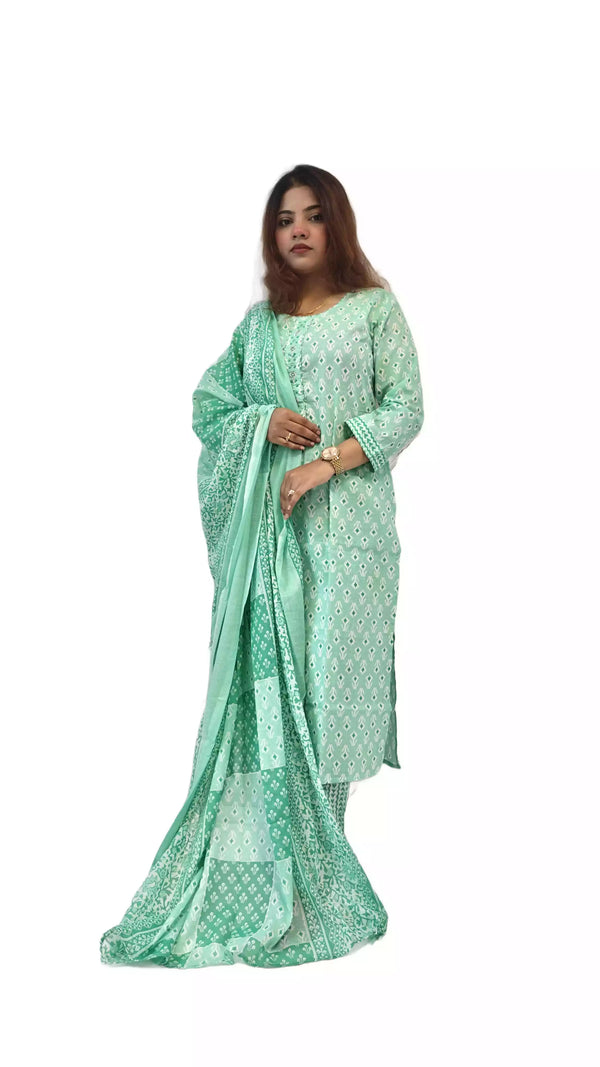 Readymade Block Print Cotton Suit With Cotton Dupatta