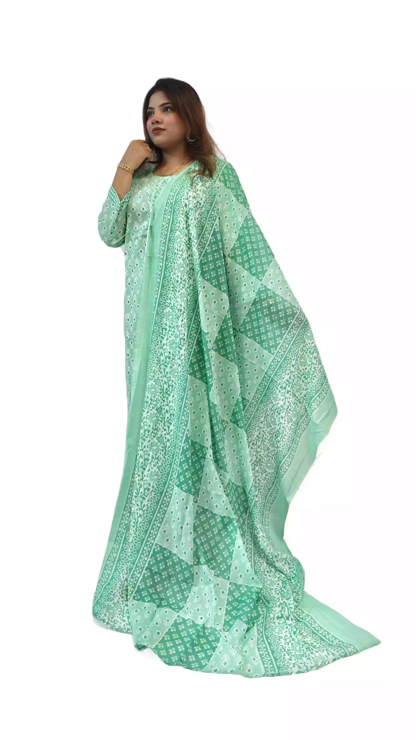 Readymade Block Print Cotton Suit With Cotton Dupatta