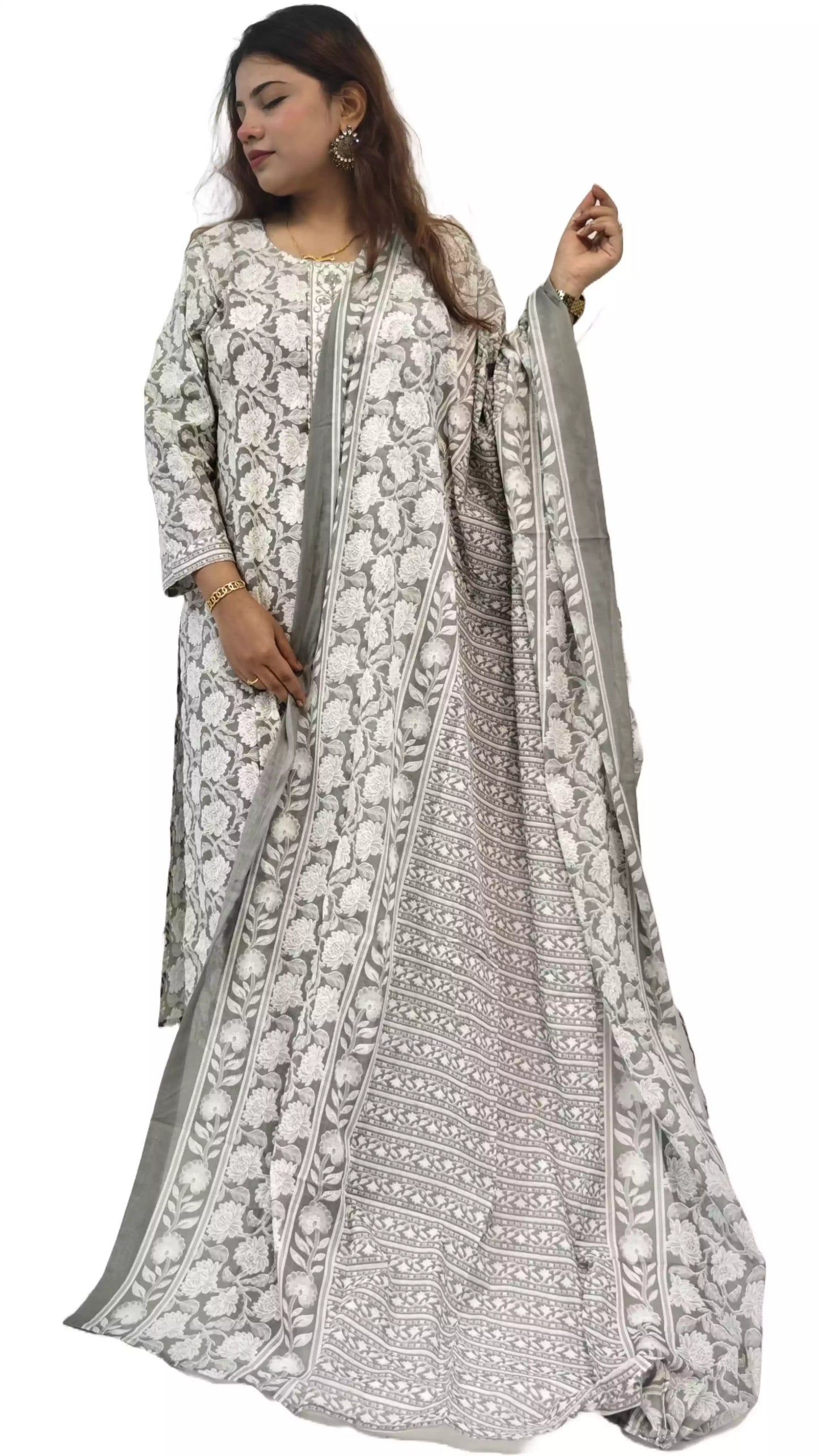 Readymade Block Print Cotton Suit With Cotton Dupatta