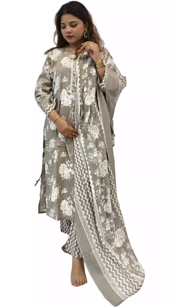 Readymade Block Print Cotton Suit With Cotton Dupatta