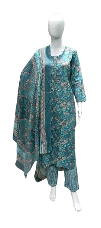 Readymade Block Print Cotton Suit With Cotton Dupatta