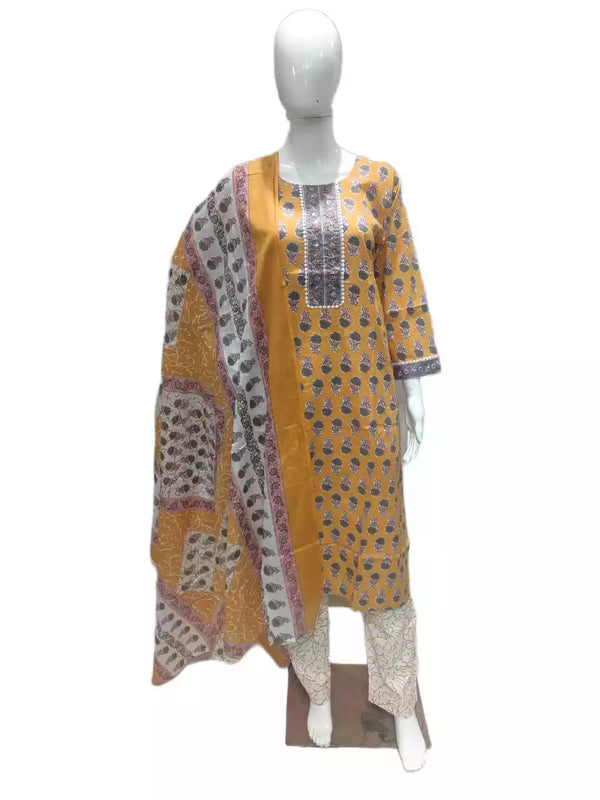 Readymade Block Print Cotton Suit With Cotton Dupatta