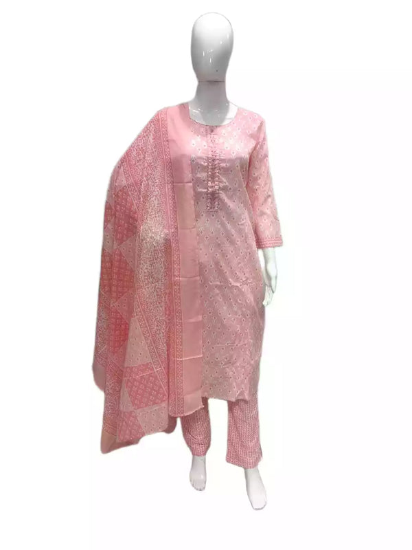 Readymade Block Print Cotton Suit With Cotton Dupatta
