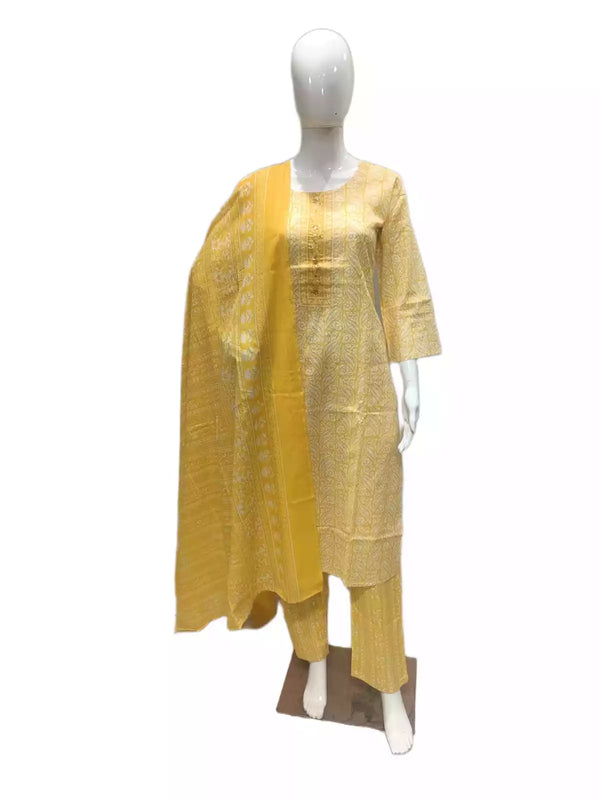 Readymade Block Print Cotton Suit With Cotton Dupatta