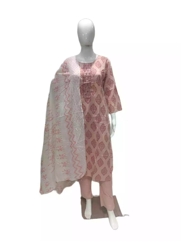 Readymade Block Print Cotton Suit With Cotton Dupatta