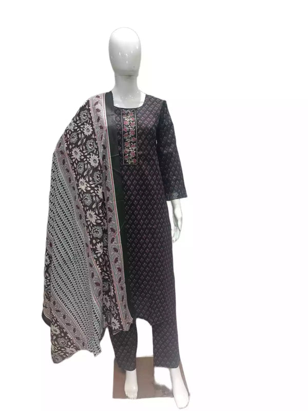 Readymade Block Print Cotton Suit With Cotton Dupatta