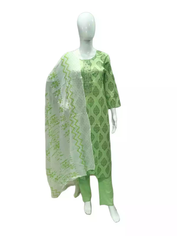 Readymade Block Print Cotton Suit With Cotton Dupatta