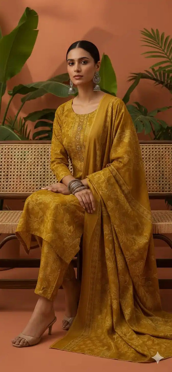 Readymade Block Print Cotton Suit With Cotton Dupatta