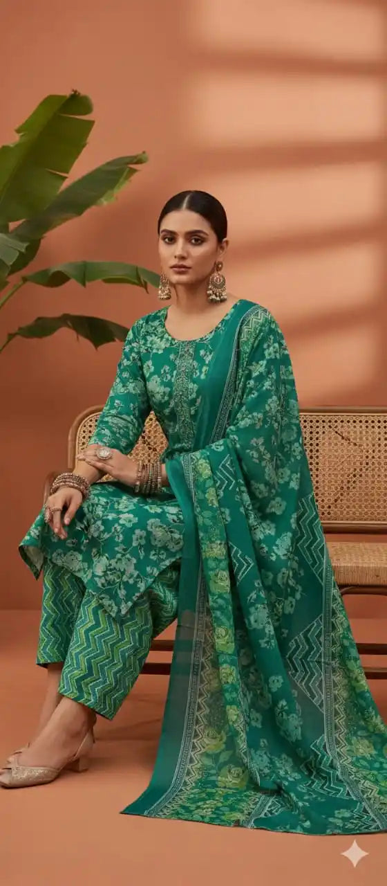Readymade Block Print Cotton Suit With Cotton Dupatta
