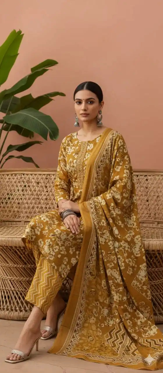 Readymade Block Print Cotton Suit With Cotton Dupatta