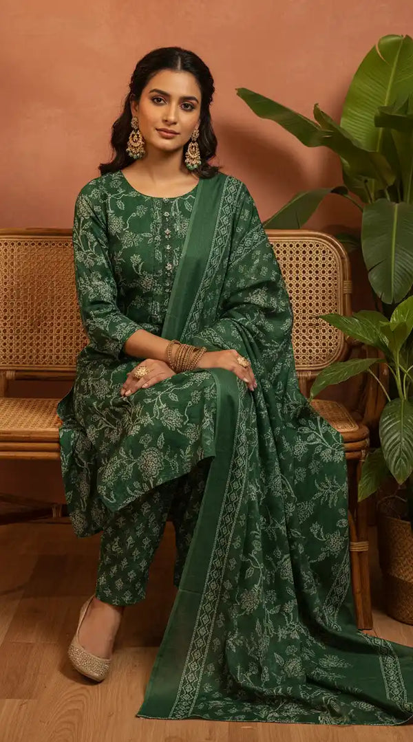 Readymade Block Print Cotton Suit With Cotton Dupatta