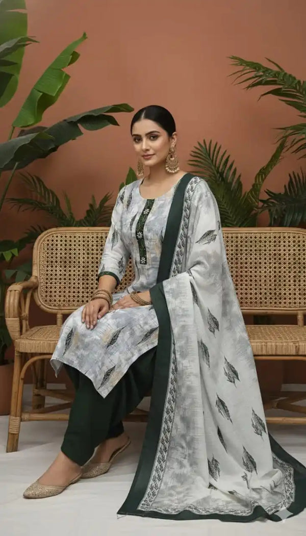 Readymade Block Print Cotton Suit With Cotton Dupatta