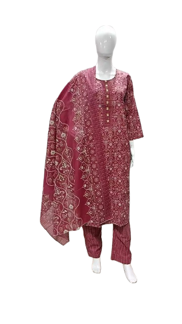 Readymade Block Print Cotton Suit With Cotton Dupatta
