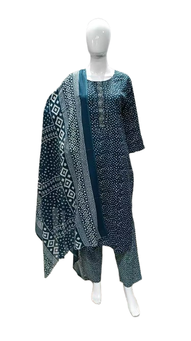 Readymade Block Print Cotton Suit With Cotton Dupatta