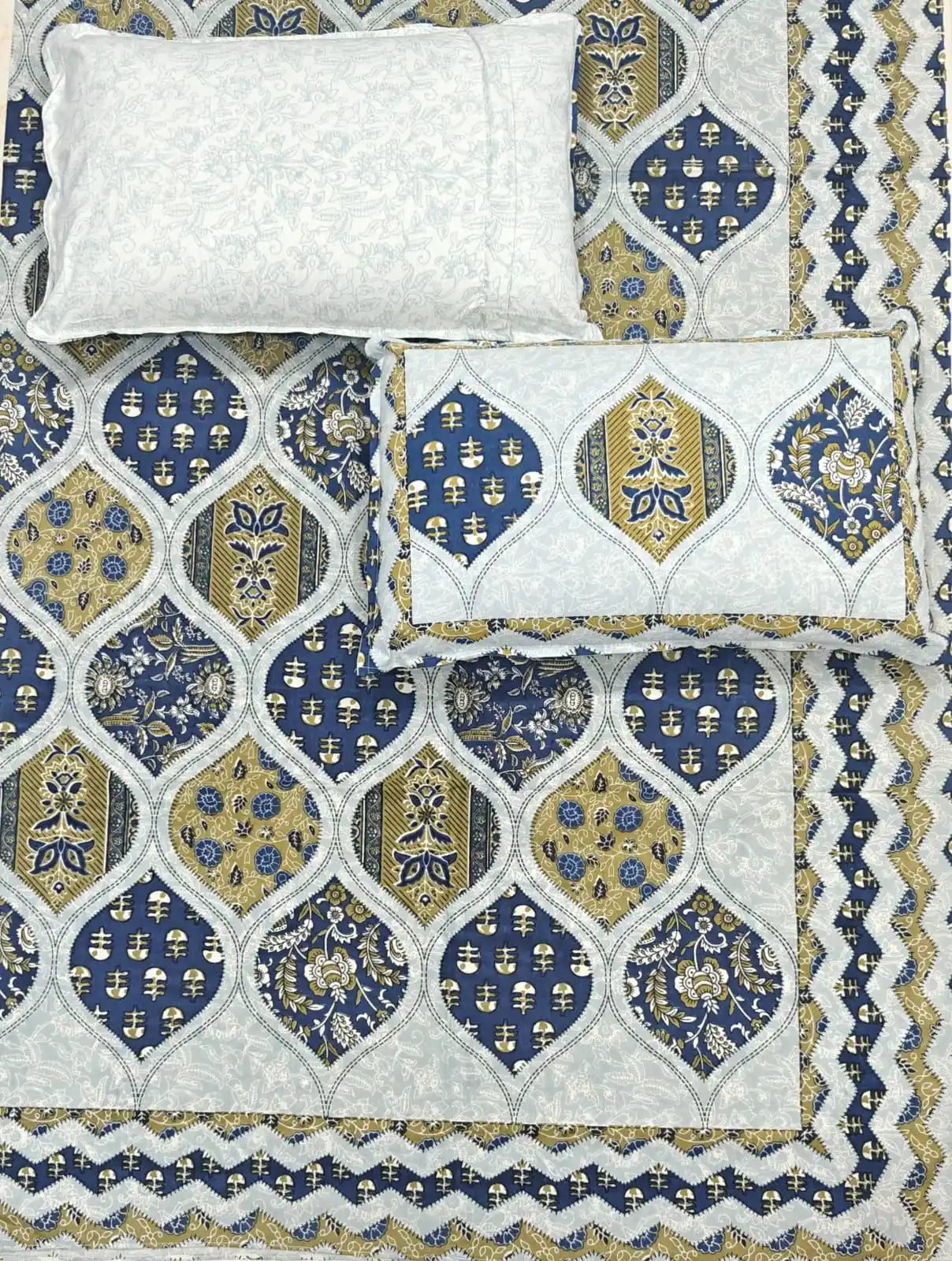 Super King Size Jaipuri Sanganeri Cotton Bedsheet 9x9 ft With 2 Pillow Covers by ASC Fashion Store