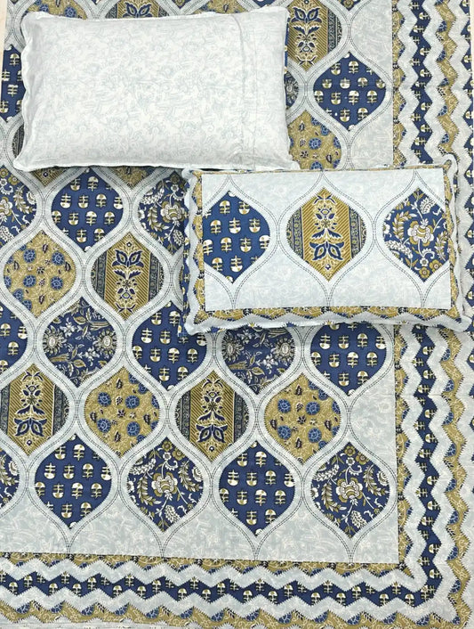 Super King Size Jaipuri Sanganeri Cotton Bedsheet 9x9 ft With 2 Pillow Covers by ASC Fashion Store
