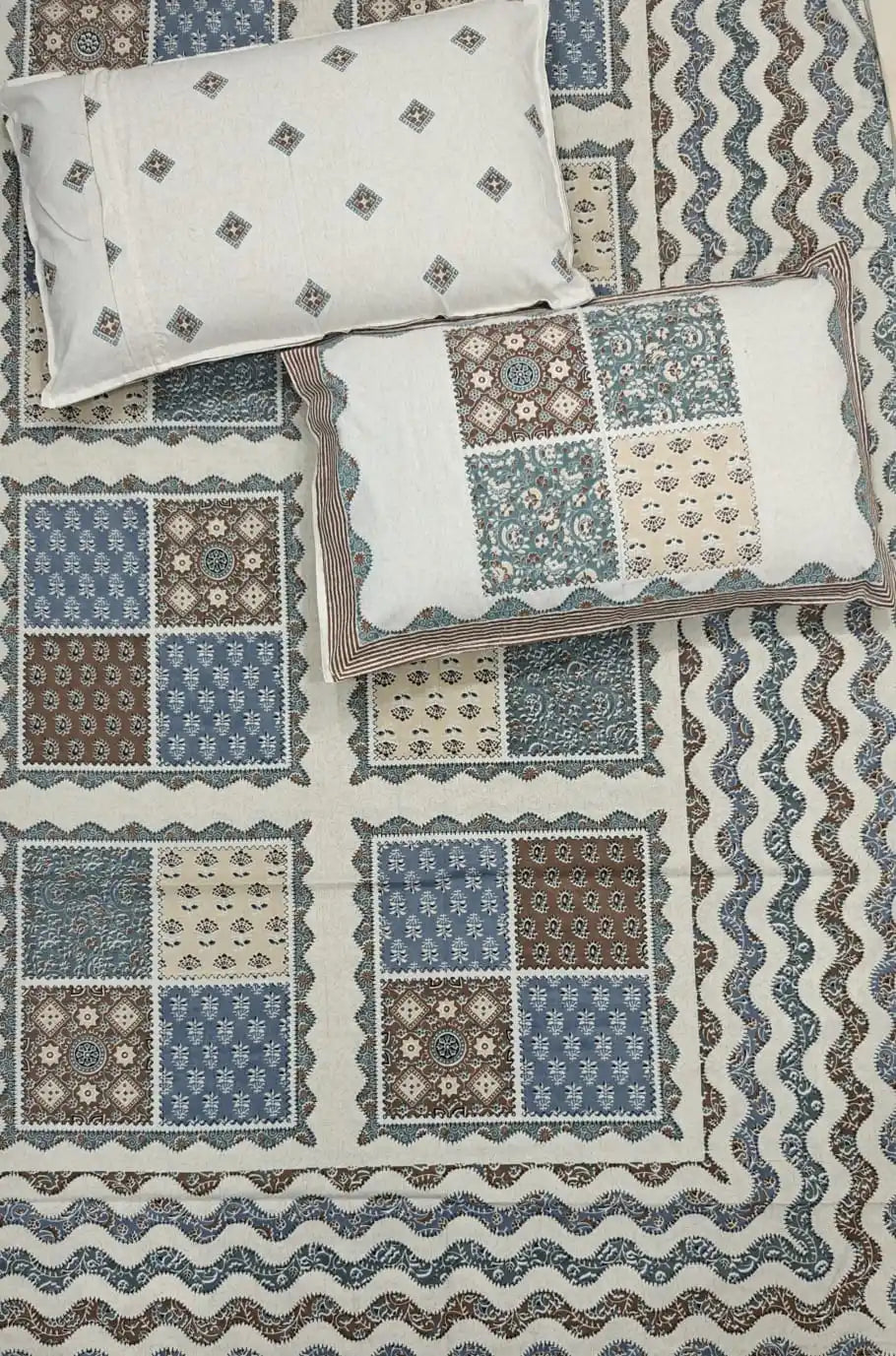 Super King Size Jaipuri Sanganeri Cotton Bedsheet 9x9 ft With 2 Pillow Covers by ASC Fashion Store