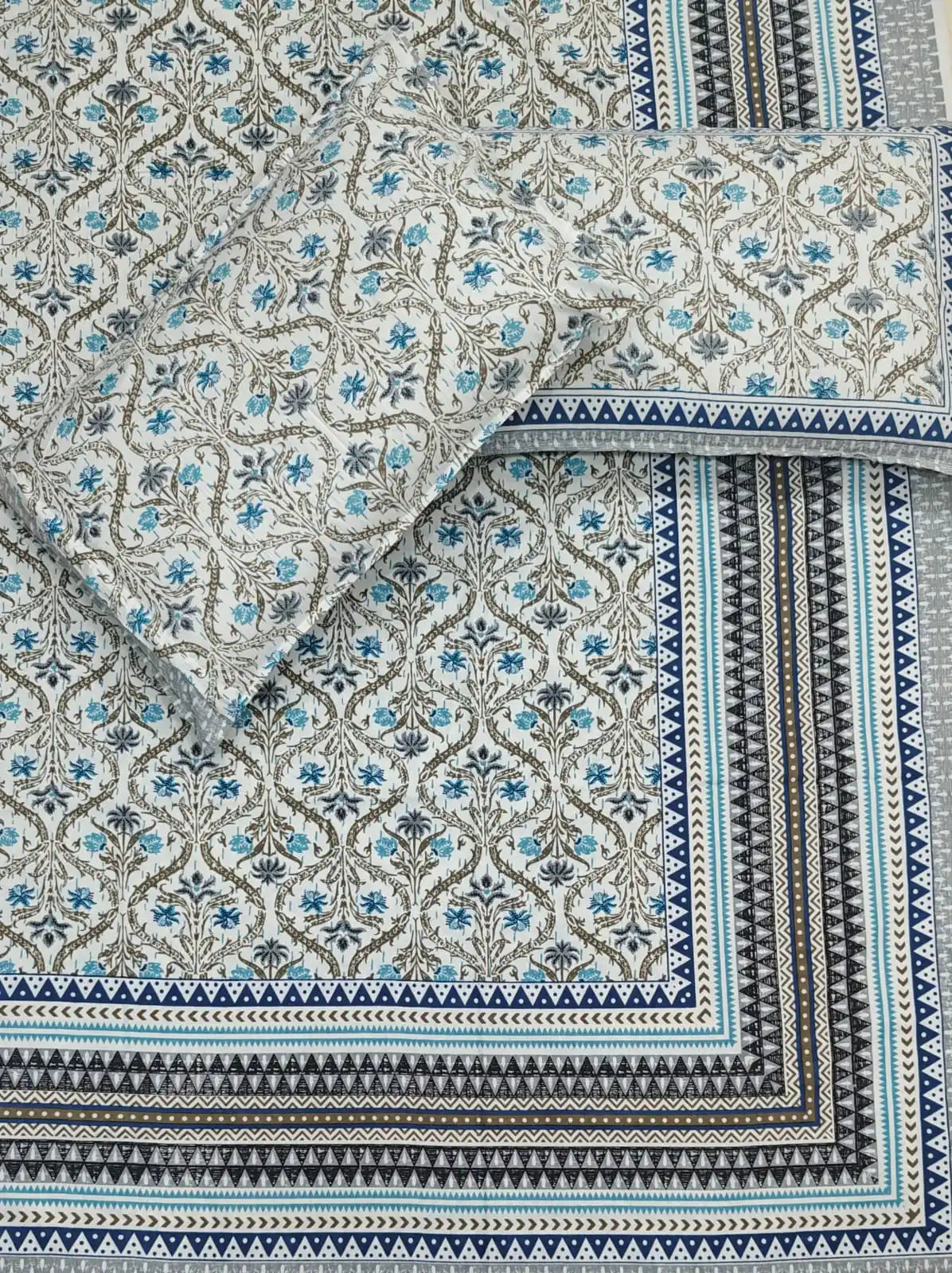 Super King Size Jaipuri Sanganeri Cotton Bedsheet 9x9 ft With 2 Pillow Covers by ASC Fashion Store
