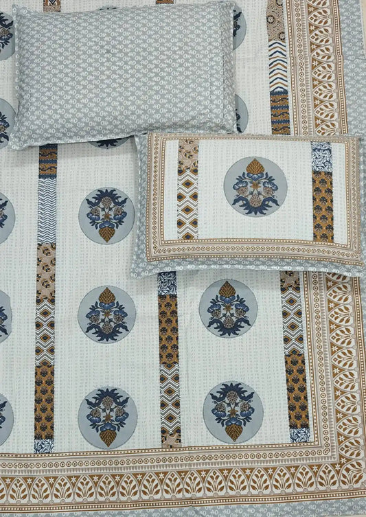 Super King Size Jaipuri Sanganeri Cotton Bedsheet 9x9 ft With 2 Pillow Covers by ASC Fashion Store