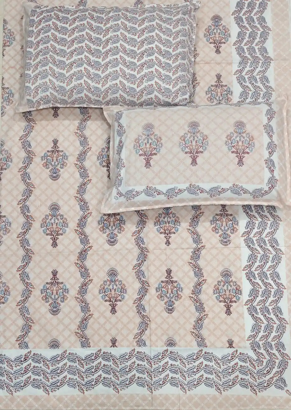 Super King Size Jaipuri Sanganeri Cotton Bedsheet 9x9 ft With 2 Pillow Covers by ASC Fashion Store