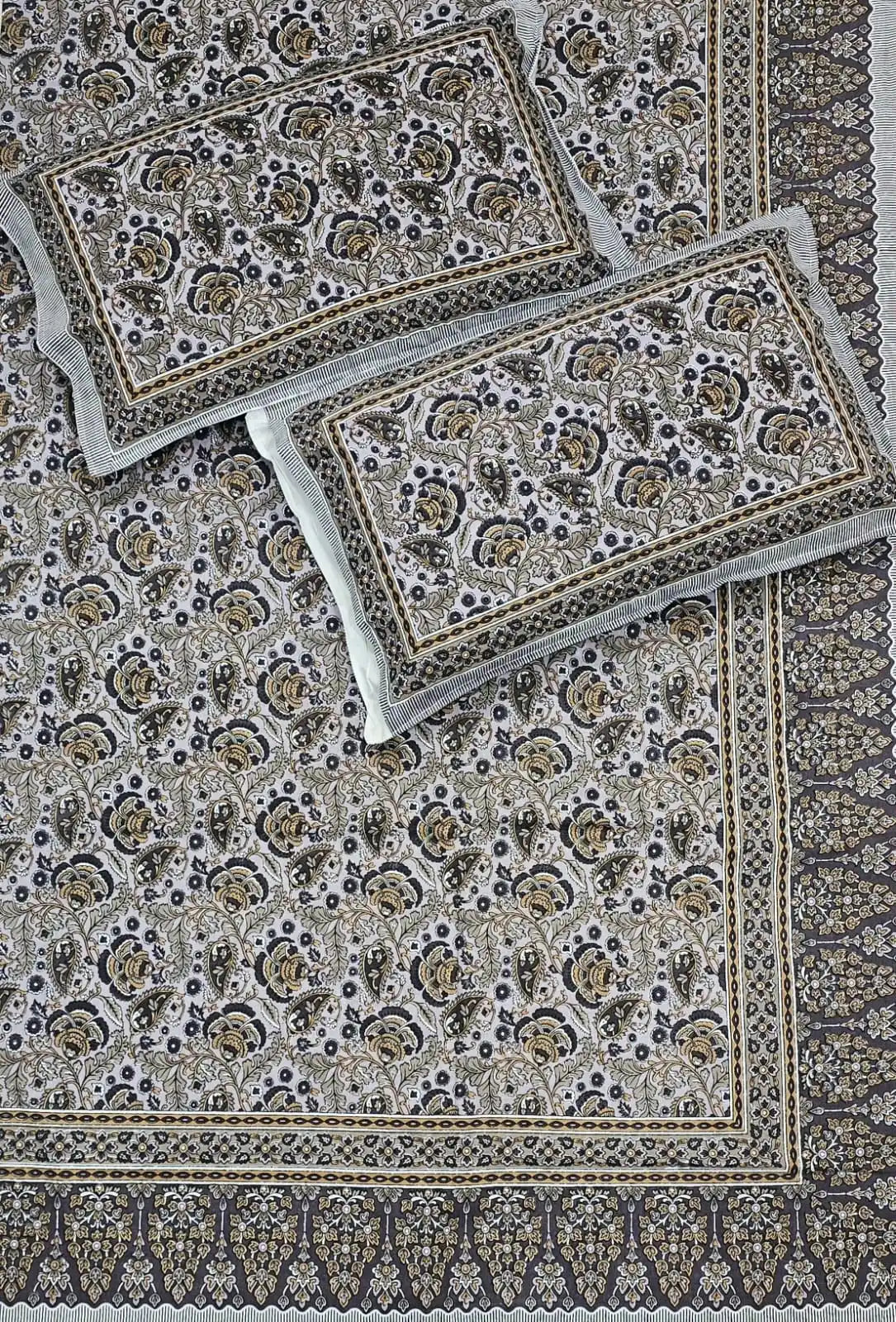 Super King Size Jaipuri Block Print Cotton Bedsheet 8x9 ft With 2 Pillow Covers by ASC Fashion Store