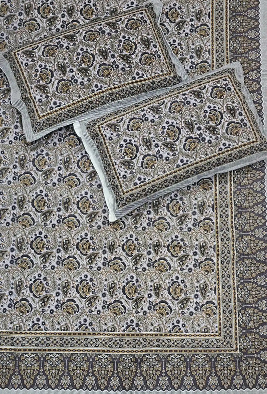 Super King Size Jaipuri Block Print Cotton Bedsheet 8x9 ft With 2 Pillow Covers by ASC Fashion Store