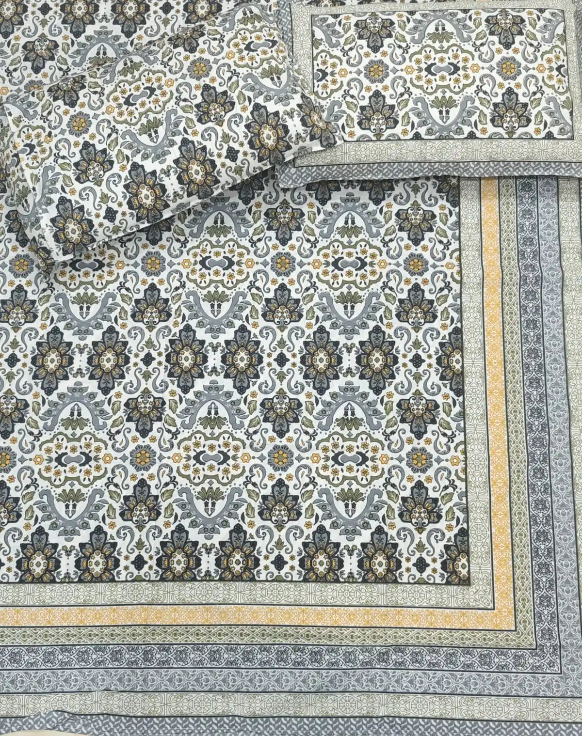 Super king size cotton bedsheet in intricate pattern with two matching pillow covers by ASC Fashion Store.