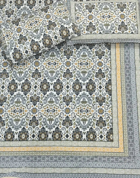 Super king size cotton bedsheet in intricate pattern with two matching pillow covers by ASC Fashion Store.