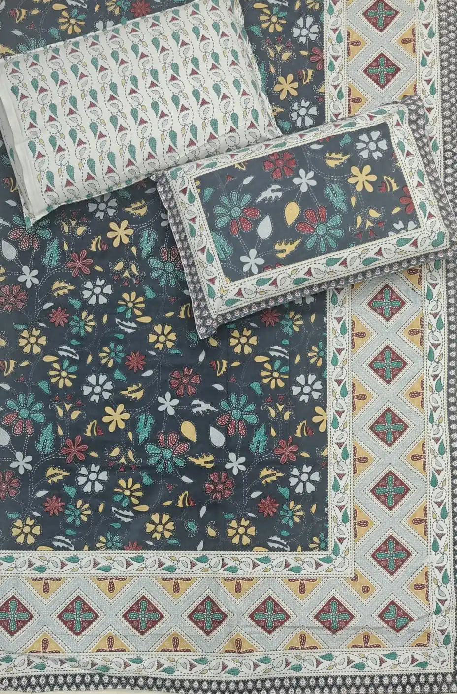 Super King Size Jaipuri Cotton Bedsheet 8x9 ft with 2 Pillow Covers, jaipuri cotton bedsheet king size.