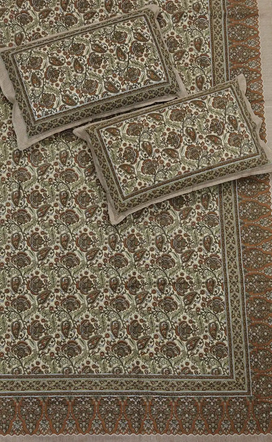 Super King Size Jaipuri Block Print Cotton Bedsheet 8x9 ft With 2 Pillow Covers by ASC Fashion Store