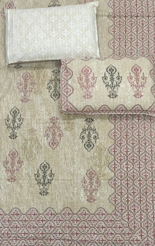 Jaipuri cotton bedsheet 8x9 ft with 2 pillow covers featuring traditional Sanganeri hand block print design