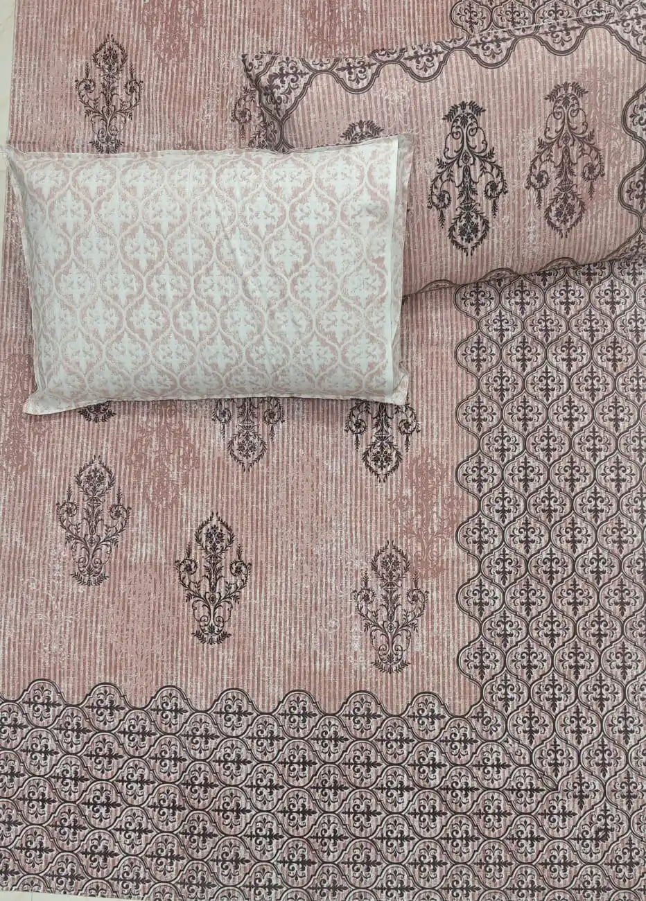Super King Size Jaipuri Cotton Bedsheet 8x9 ft with 2 Pillow Covers, featuring authentic Sanganeri hand block print design.