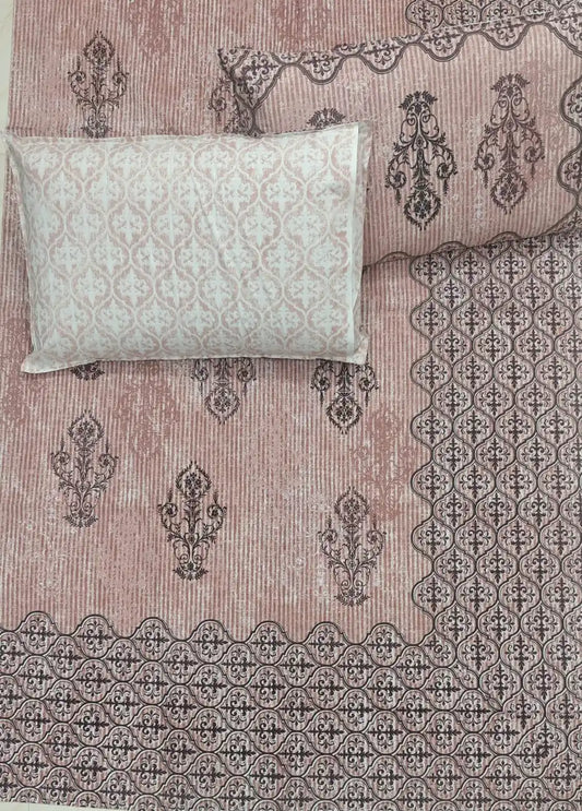 Super King Size Jaipuri Cotton Bedsheet 8x9 ft with 2 Pillow Covers, featuring authentic Sanganeri hand block print design.