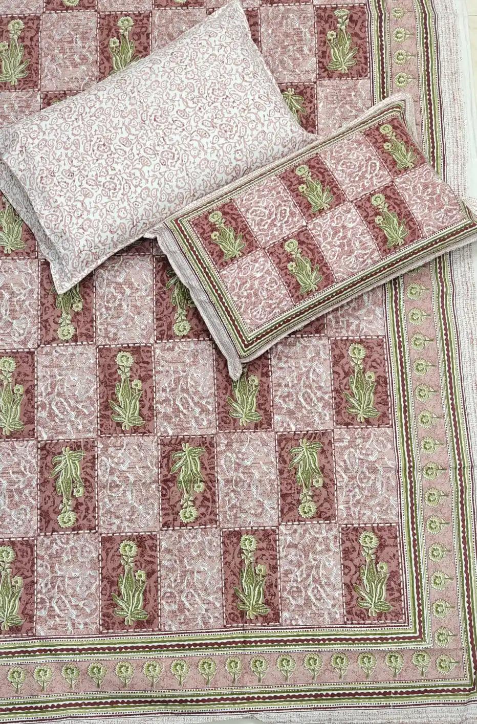 Super King Size Jaipuri Block Print Cotton Bedsheet 8x9 ft With 2 Pillow Covers by ASC Fashion Store
