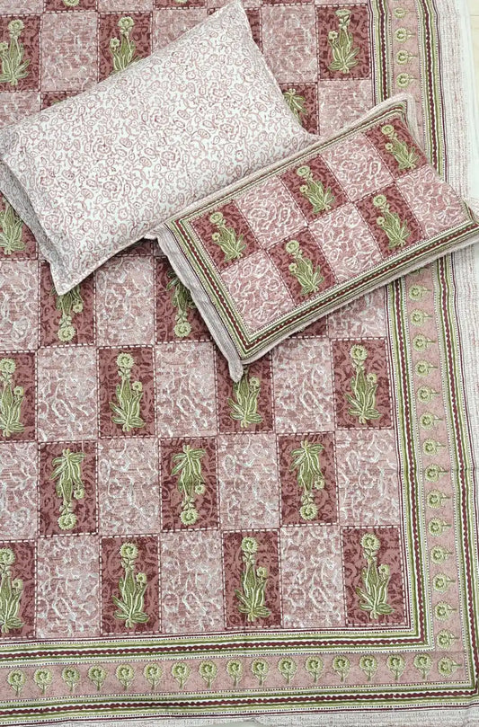 Super King Size Jaipuri Block Print Cotton Bedsheet 8x9 ft With 2 Pillow Covers by ASC Fashion Store