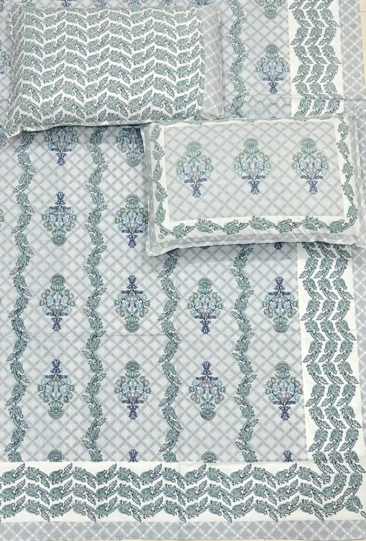 Super King Size Jaipuri Sanganeri Cotton Bedsheet 9x9 ft With 2 Pillow Covers by ASC Fashion Store