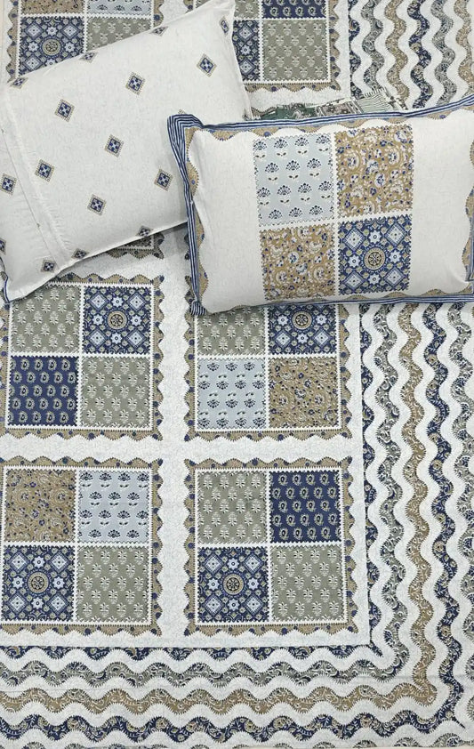 Super King Size Jaipuri Sanganeri Cotton Bedsheet 9x9 ft With 2 Pillow Covers by ASC Fashion Store