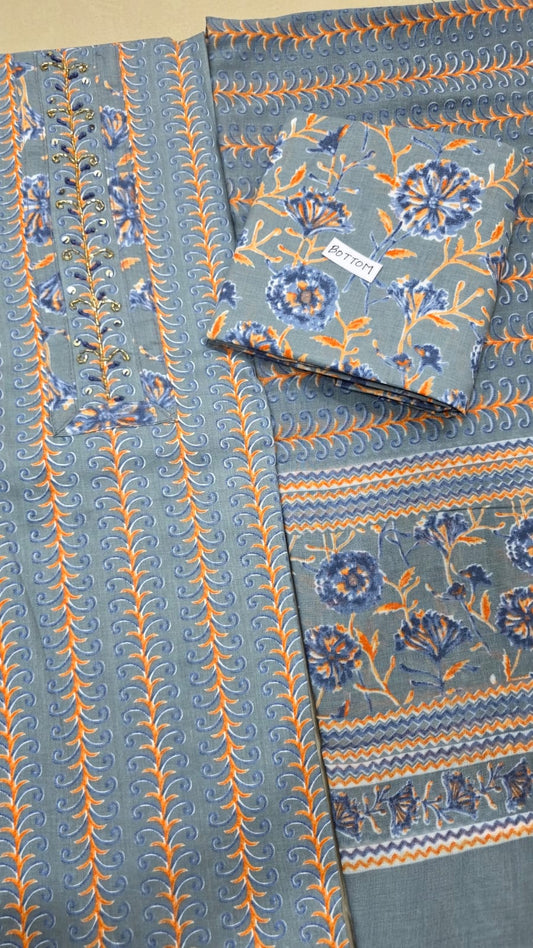 Slate Blue Floral Cotton Suit ASC Fashion Store