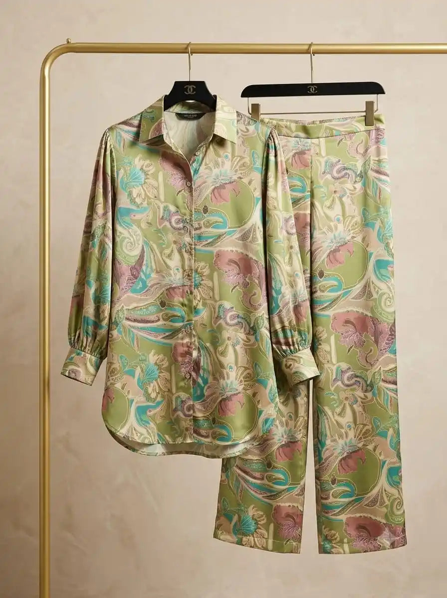 Pakistani Print Crepe Co-Ord Set with Balloon Sleeves By ASC